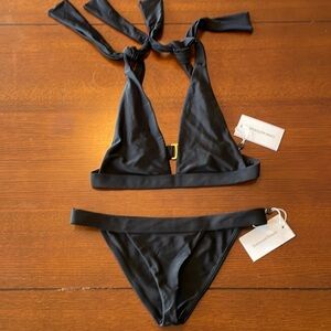 Lovers + Friends Black Halter Triangle Tie Bikini